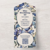 QR Code Hochzeit von hellblauen Aquarellfarben All In One Einladung (Innen Boden)