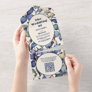 QR Code Hochzeit von hellblauen Aquarellfarben All In One Einladung