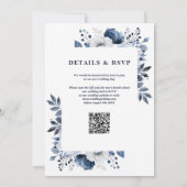 QR-Code Hochzeit von Navy Blue und White Elegant F Einladung (Rückseite)