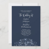 QR Code Hochzeit von Navy Blue White Floral Minima Einladung (Vorderseite)