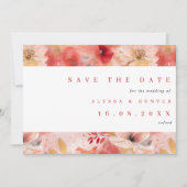 QR-Code Hochzeit von Rot und Rosa Painterly Floral Save The Date (Vorderseite)