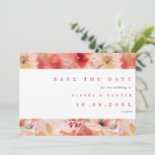 QR-Code Hochzeit von Rot und Rosa Painterly Floral Save The Date (Stehend Vorderseite)