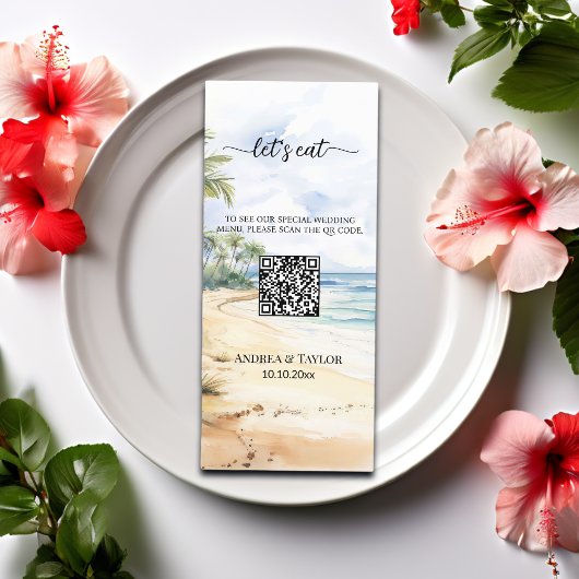 QR Code Hochzeit von Wasserfarben und Palmen Menükarte