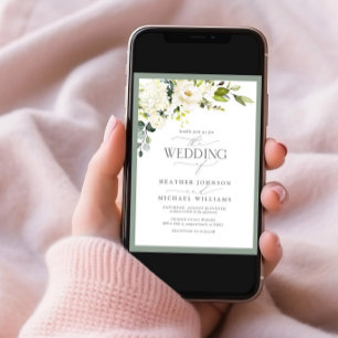 QR-Code Hochzeit von weißer grauer grüner Wasserfa Einladung