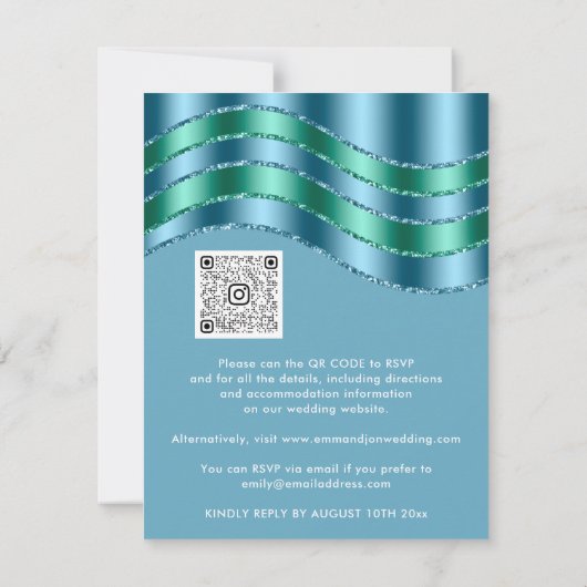 QR-Code Hochzeiten Brautparty Blue Green Aquamarin (Rückseite)