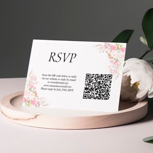 QR-Code-Hochzeitkarte für RSVP-Karten mit rosa Pin RSVP Karte
