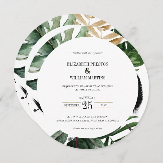 QR-Code-Hochzeitkreis für tropische Wasserfarben Einladung (Vorne/Hinten)