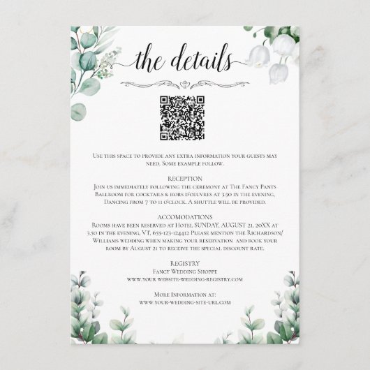 QR-Code-Hochzeitsdetails Beilagekarte Begleitkarte (Vorderseite)