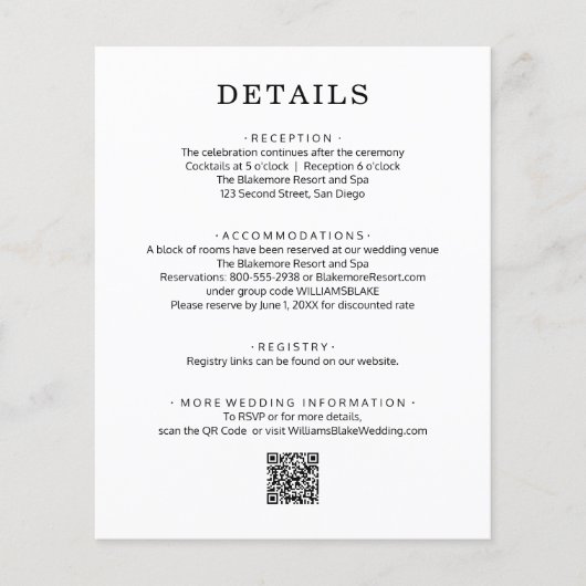 QR Code Hochzeitsdetails Flyer (Vorne)