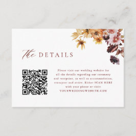 QR Code Hochzeitsdetails für Rustikale Fall-Flora Begleitkarte