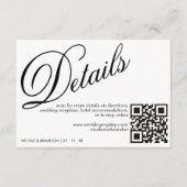 QR Code Hochzeitsdetails in Weiß und Schwarz Begleitkarte (Vorderseite)