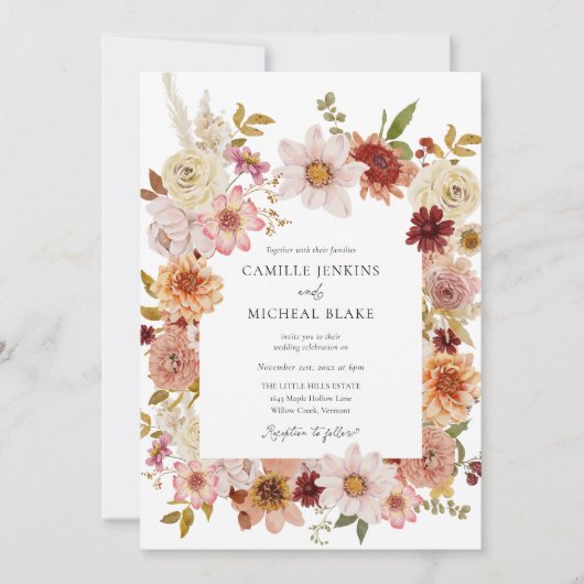 QR Code Hochzeitsempfehlung für Rustikal Fall Flor Einladung (Vorderseite)