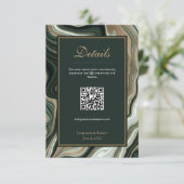 QR Code Hochzeitskarte für Green & Gold-Marmor Begleitkarte (Stehend Vorderseite)
