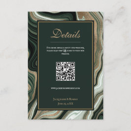 QR Code Hochzeitskarte für Green & Gold-Marmor Begleitkarte