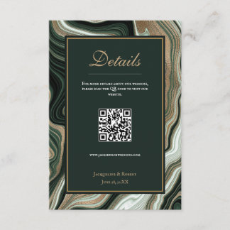 QR Code Hochzeitskarte für Green & Gold-Marmor Begleitkarte