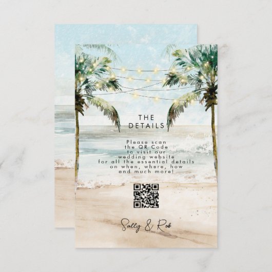 QR Code Hochzeitskarte für Strandpalmen Begleitkarte (Vorne/Hinten)