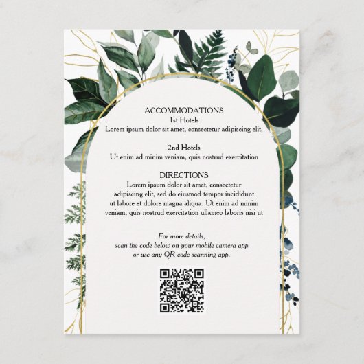 QR-Code Hochzeitskarte, Moderne botanische Begleitkarte (Vorderseite)