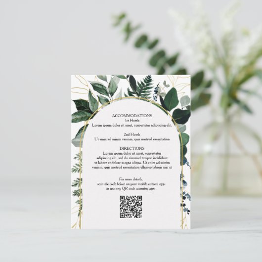 QR-Code Hochzeitskarte, Moderne botanische Begleitkarte (Stehend Vorderseite)