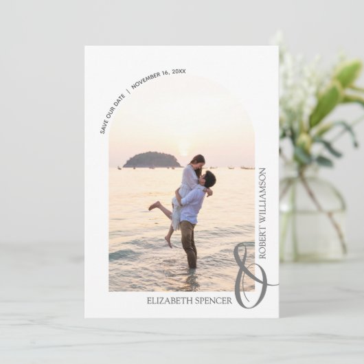 QR-Code Hochzeitskennzeichen-Foto Save The Date (Stehend Vorderseite)