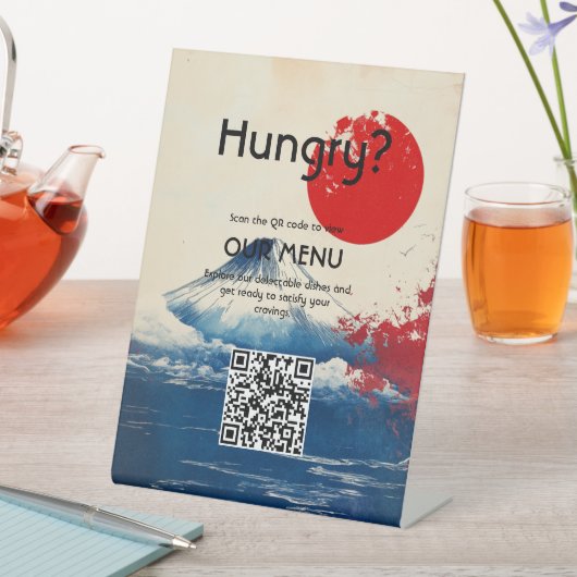 QR Code Hochzeitsmenü Japonesque Harmony mit Fuji Sockelschild (In Situ)