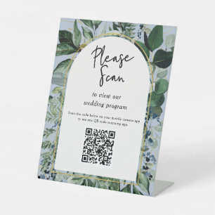 QR Code Hochzeitsprogramm Moderne botanische Veget Sockelschild