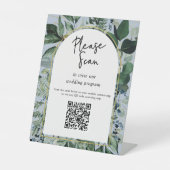 QR Code Hochzeitsprogramm Modernes botanisches Grü Sockelschild (Vorderseite)