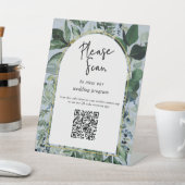 QR Code Hochzeitsprogramm Modernes botanisches Grü Sockelschild (In SItu)