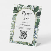 QR Code Hochzeitsprogramm Modernes botanisches Grü Sockelschild (Vorderseite)