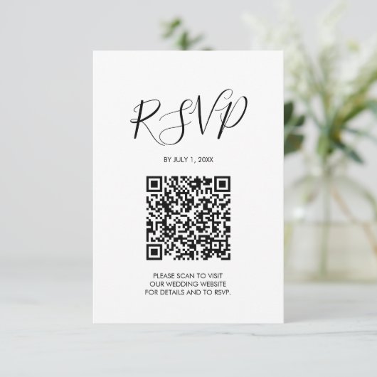 QR-Code HochzeitsrSVP Pink Tropical Enclosure Card RSVP Karte (Stehend Vorderseite)