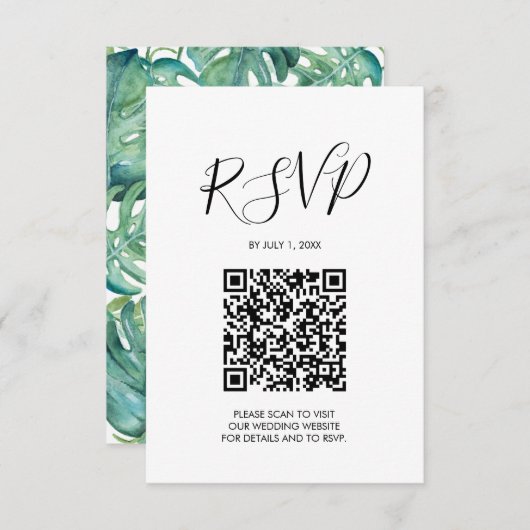 QR-Code HochzeitsrSVP Pink Tropical Enclosure Card RSVP Karte (Vorne/Hinten)