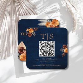 QR Code Hochzeitsstiftung UAWG Navy Blue Floral Mitteilungskarte
