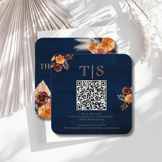QR Code Hochzeitsstiftung UAWG Navy Blue Floral Mitteilungskarte