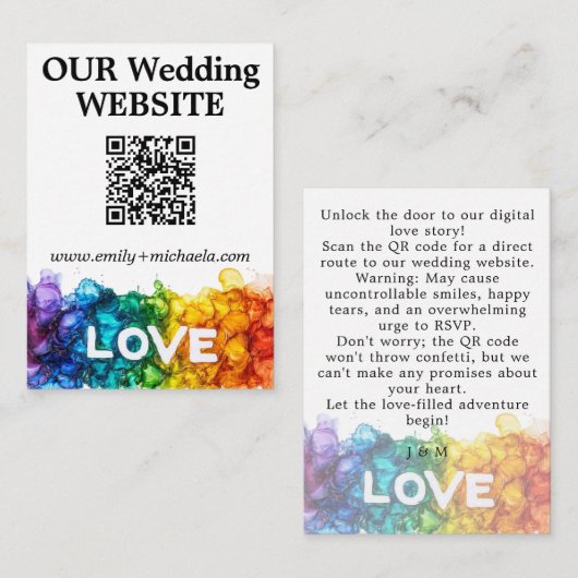 🌈 QR-Code Hochzeitswebsite LGBTQ mit Liebe bemalt Begleitkarte (Vorne/Hinten)
