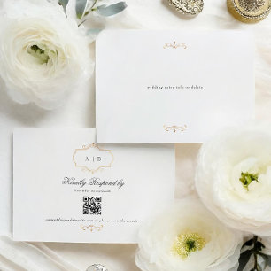 QR CODE Hochzeitswebsite zum klassischen Gold Mono RSVP Karte
