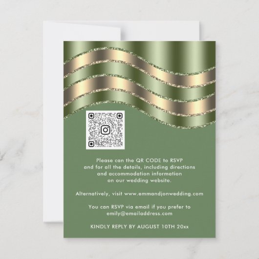 QR-Code Hochzeitszettel Brautparty Minze Grün Gold (Rückseite)