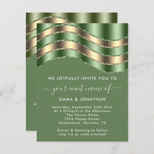 QR-Code Hochzeitszettel Brautparty Minze Grün Gold (Vorne/Hinten)