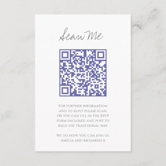 QR-Code Hochzeitwebsite monogramm blaue Scan Antwo Begleitkarte (Rückseite)