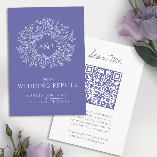 QR-Code Hochzeitwebsite monogramm blaue Scan Antwo Begleitkarte