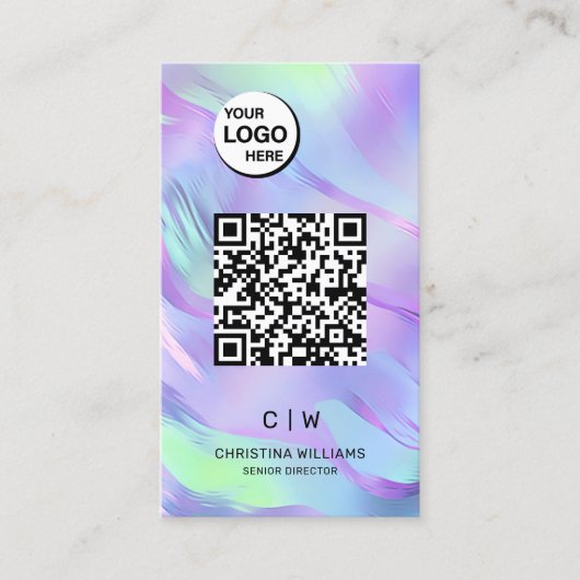 QR-Code Holografisches Monogramm Visitenkarte (Vorderseite)