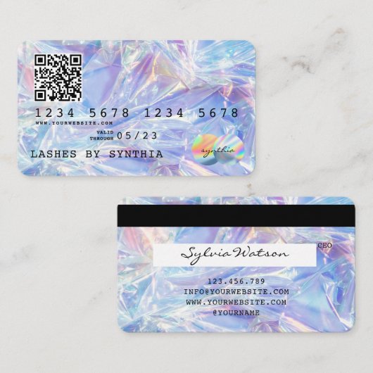 QR Code Holograph Modern Credit Card Style Visitenkarte (Vorne/Hinten)