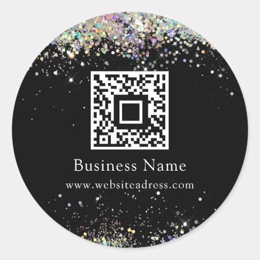 QR Code Holographic Glitzer Business Black Runder Aufkleber (Vorderseite)