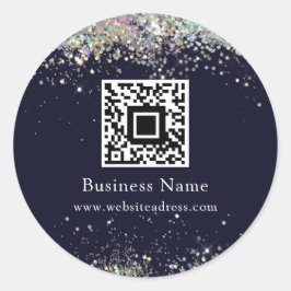 QR Code Holographic Glitzer Business Blue Runder Aufkleber