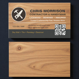 QR-Code Holz Handwerker Werkzeug Logo Visitenkarte
