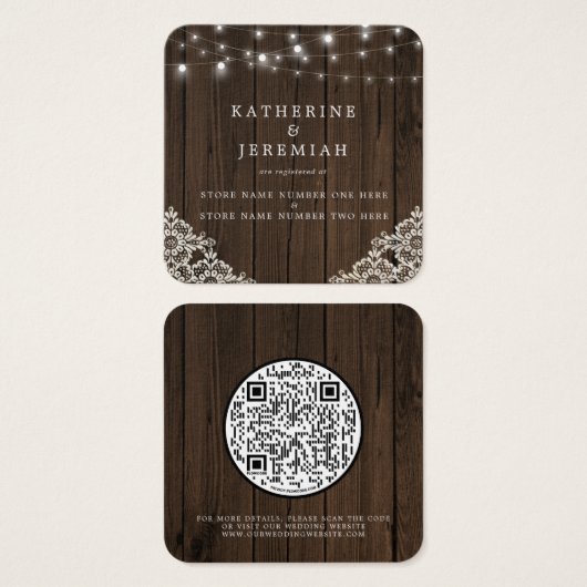 QR Code Holz Lights Lace Wedding Registry (Vorne & Hinten)