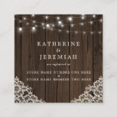 QR Code Holz Lights Lace Wedding Registry Begleitkarte (Vorderseite)