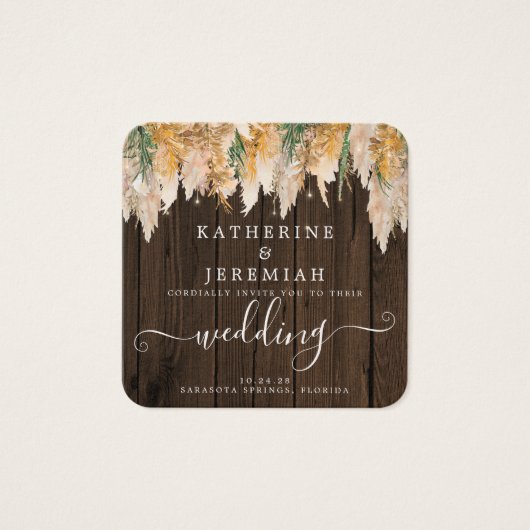 QR Code Holz Pampas Grass Hochzeit Einladung (Vorderseite)
