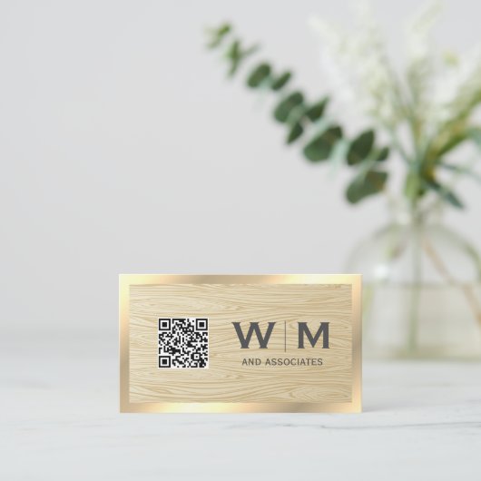 QR Code Holzkörner | Goldgrenze Visitenkarte (Stehend Vorderseite)