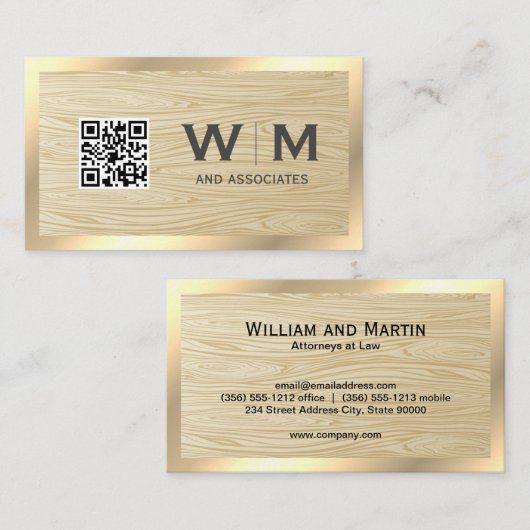 QR Code Holzkörner | Goldgrenze Visitenkarte (Vorne/Hinten)