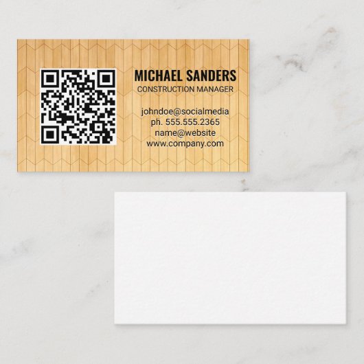 QR-Code | Holzpaneelmuster Visitenkarte (Vorne/Hinten)