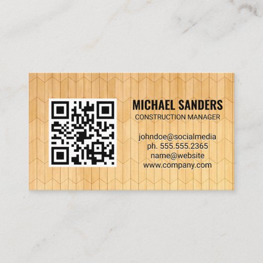 QR-Code | Holzpaneelmuster Visitenkarte (Vorderseite)